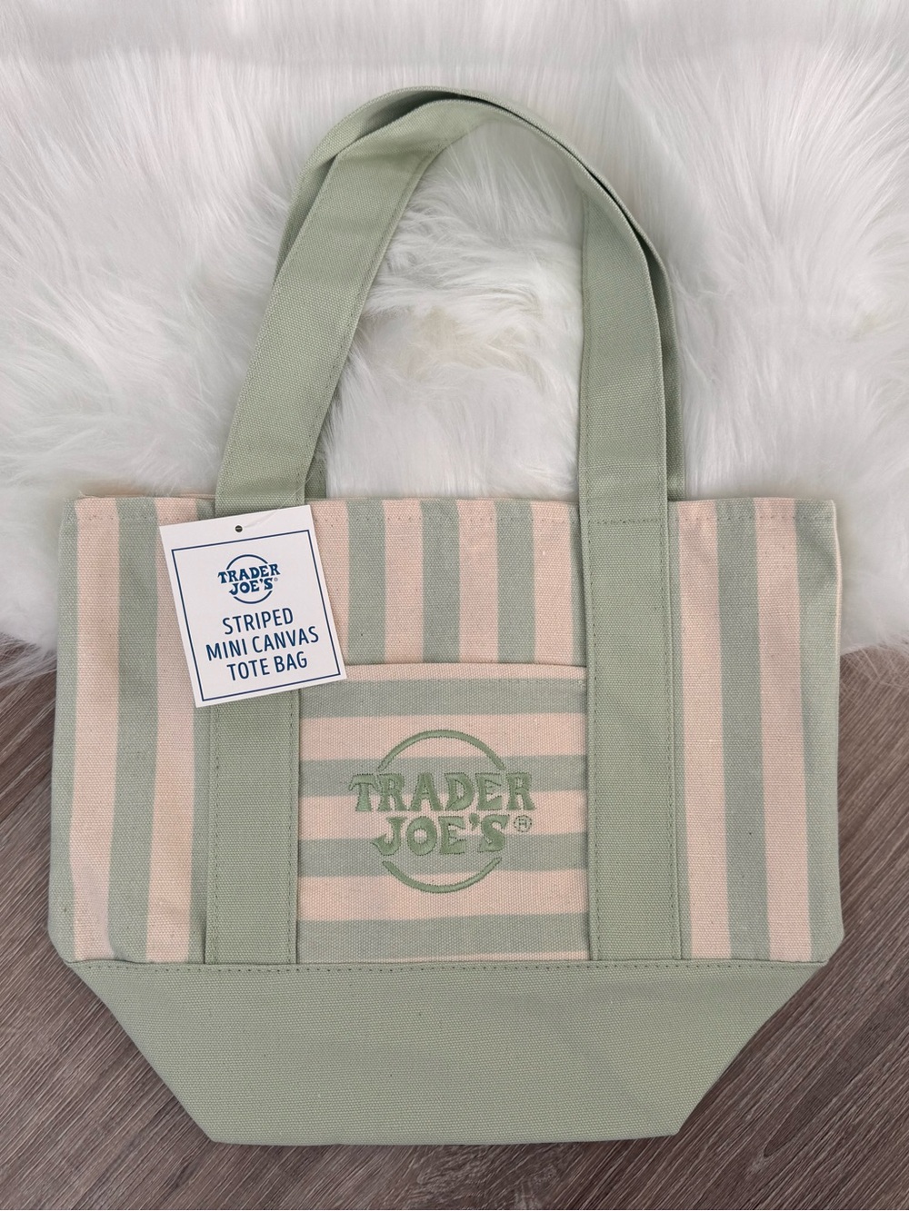 💚Limited Edition Trader Joe’s Mini Tote Bag - Light Green Striped Summer 2026